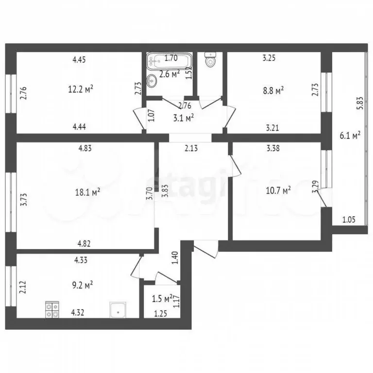 4-к. квартира, 76,4 м, 4/5 эт. - Фото 0