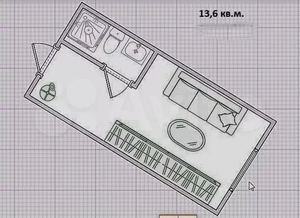 Доля в квартира-студии, 13,6 м, 1/5 эт. - Фото 0