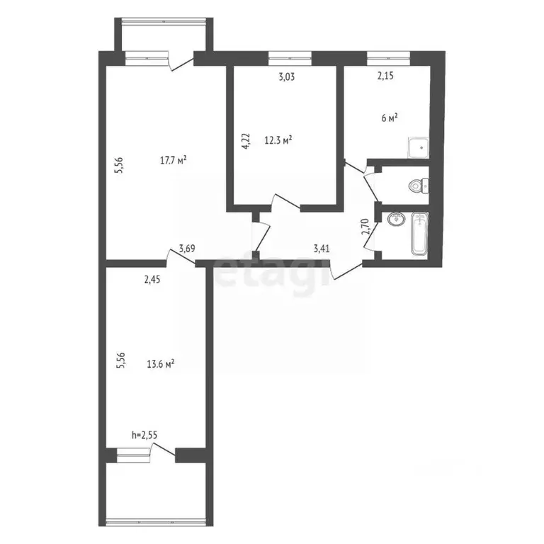 3-к кв. Кемеровская область, Кемерово ул. Тухачевского, 31А (60.0 м) - Фото 2