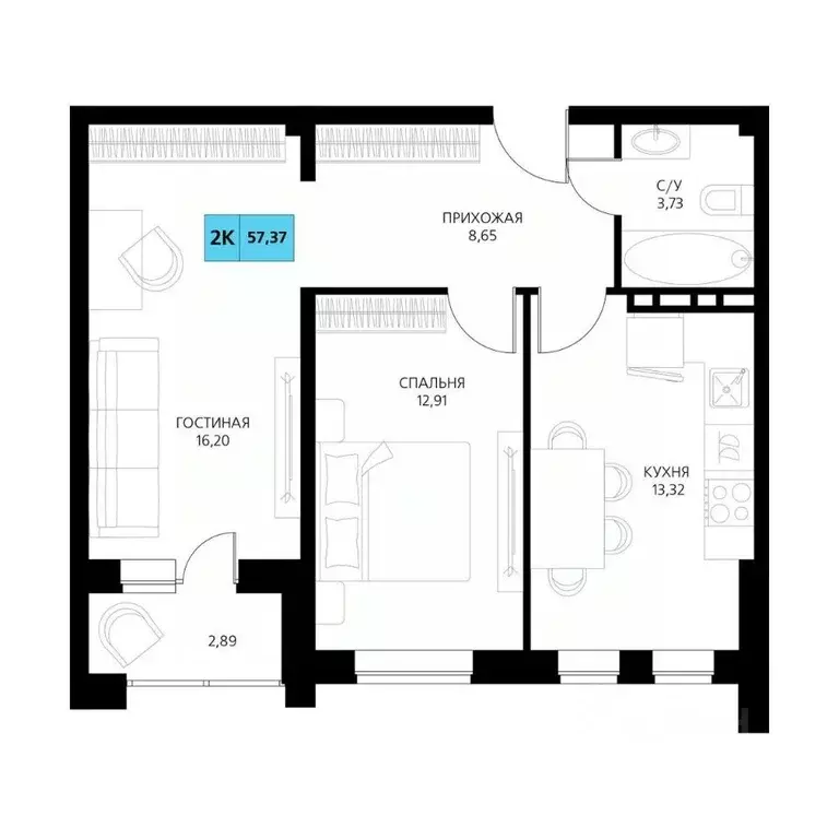 2-к кв. Дагестан, Дербент  (57.37 м) - Фото 1