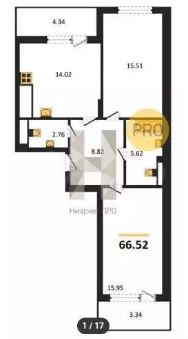 2-к. квартира, 67,9 м, 1/7 эт. - Фото 1