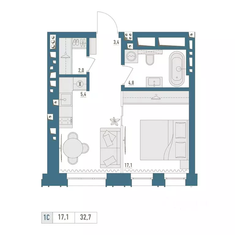 1-к кв. Башкортостан, Уфа Родина Парк жилой комплекс (32.7 м) - Фото 1