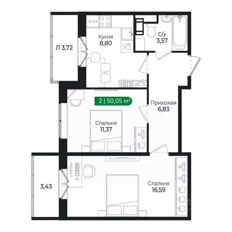 2-к кв. Ленинградская область, Сертолово Всеволожский район, ... - Фото 1