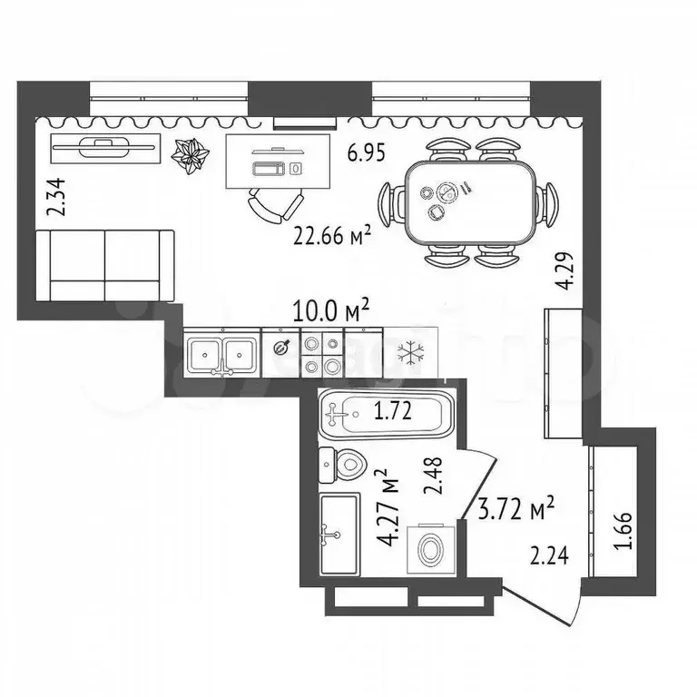 Квартира-студия, 30,7 м, 5/21 эт. - Фото 1
