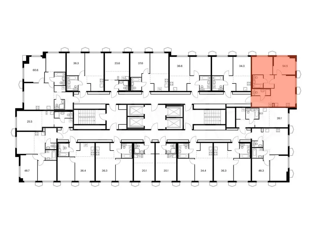 2-к. квартира, 54,5 м, 24/24 эт. - Фото 1