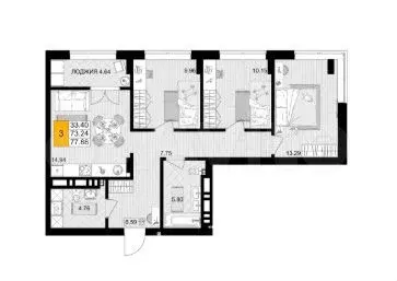 3-к. квартира, 78 м, 3/9 эт. - Фото 1
