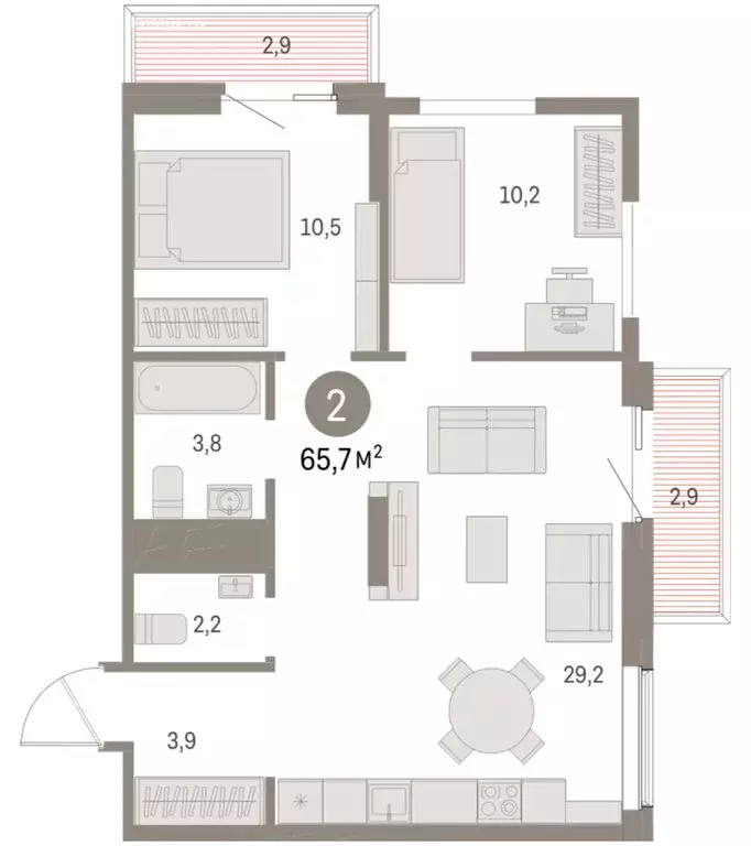 2-комнатная квартира: Курган, жилой район Центральный, ЖК Дом Кино ... - Фото 1