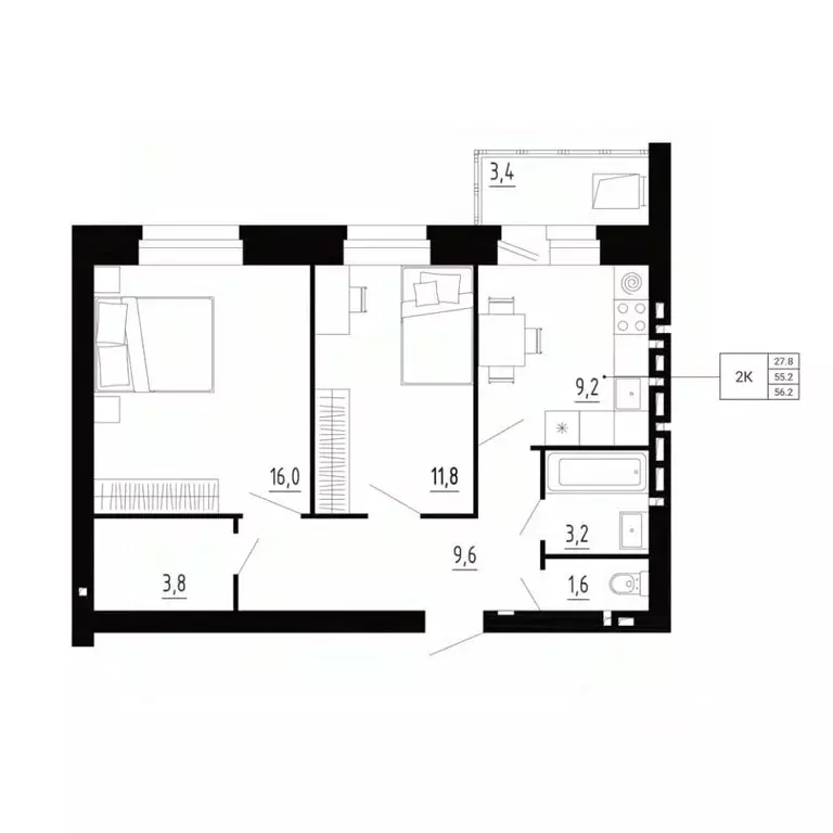 2-к кв. Орловская область, Орловский район, д. Образцово, Первый мкр  ... - Фото 1