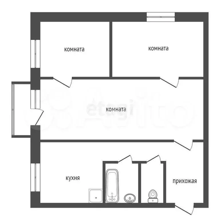 3-к. квартира, 48,3 м, 5/5 эт. - Фото 0