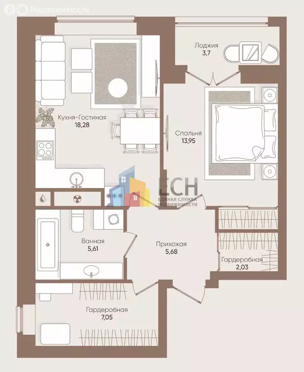 1-комнатная квартира: Тула, улица Болдина, 101 (54.45 м) - Фото 1