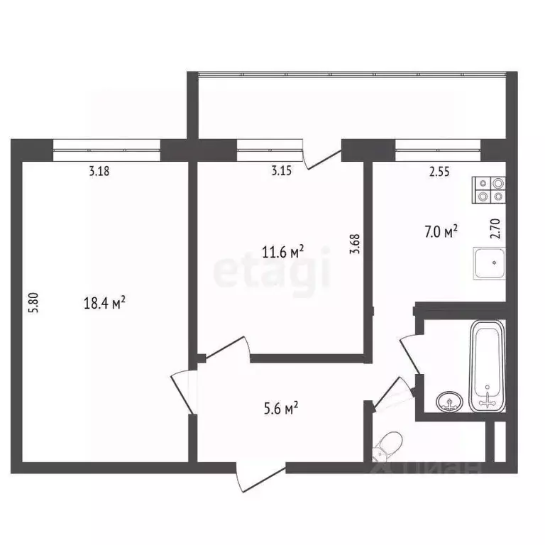 2-к кв. Архангельская область, Архангельск просп. Дзержинского, 25 ... - Фото 2