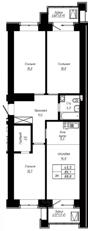 3-к кв. Алтайский край, Барнаул ул. Сухэ-Батора, 39 (88.8 м) - Фото 0
