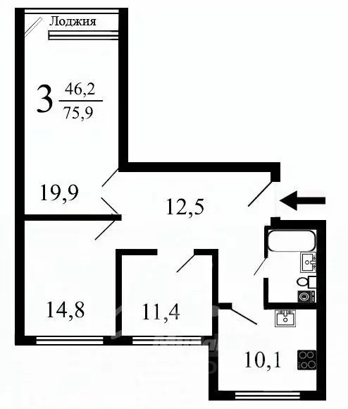 3-к кв. Москва Никулинская ул., 9 (75.9 м) - Фото 2