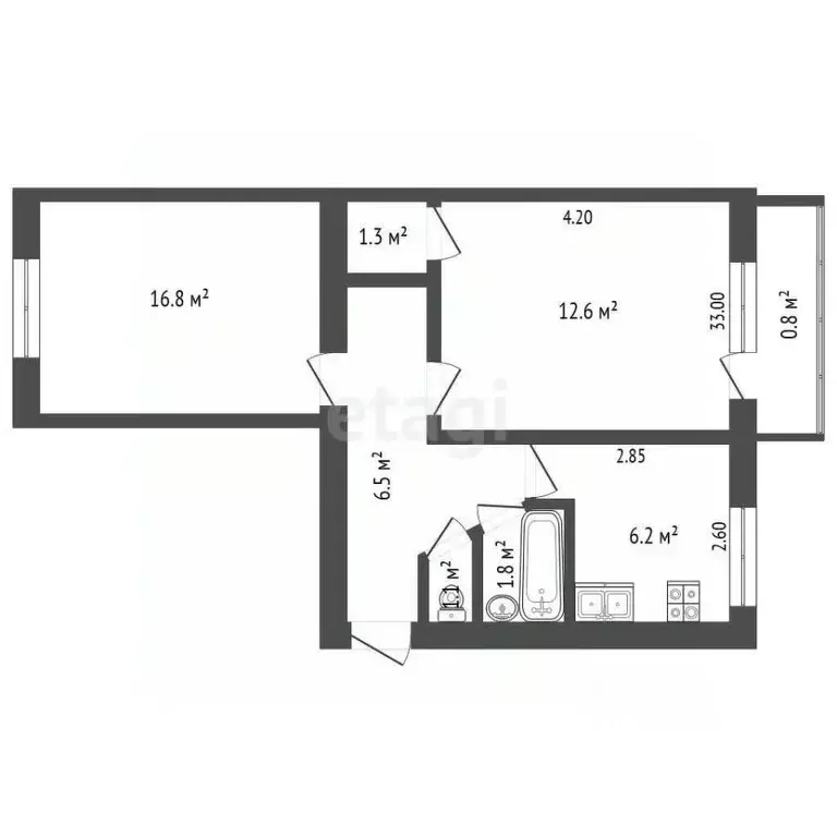 2-к кв. Башкортостан, Стерлитамак Коммунистическая ул., 55 (46.3 м) - Фото 1