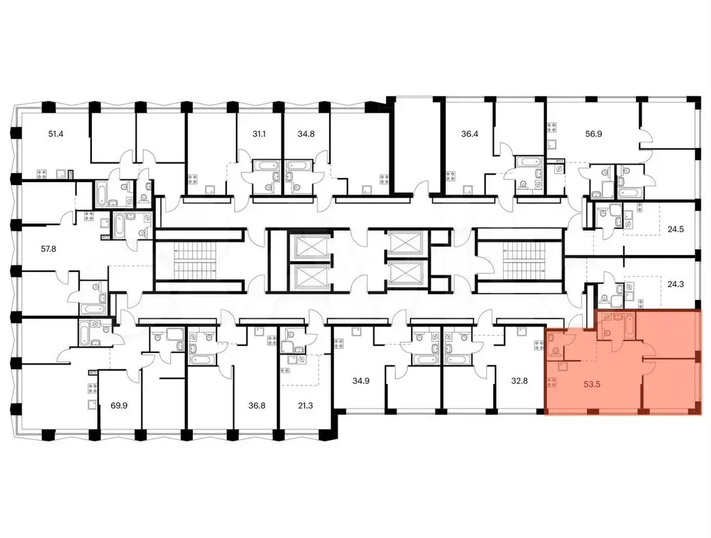 2-к. квартира, 53,5 м, 11/32 эт. - Фото 1