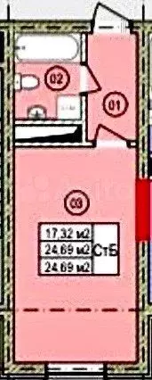 Квартира-студия, 24,7 м, 16/18 эт. - Фото 0