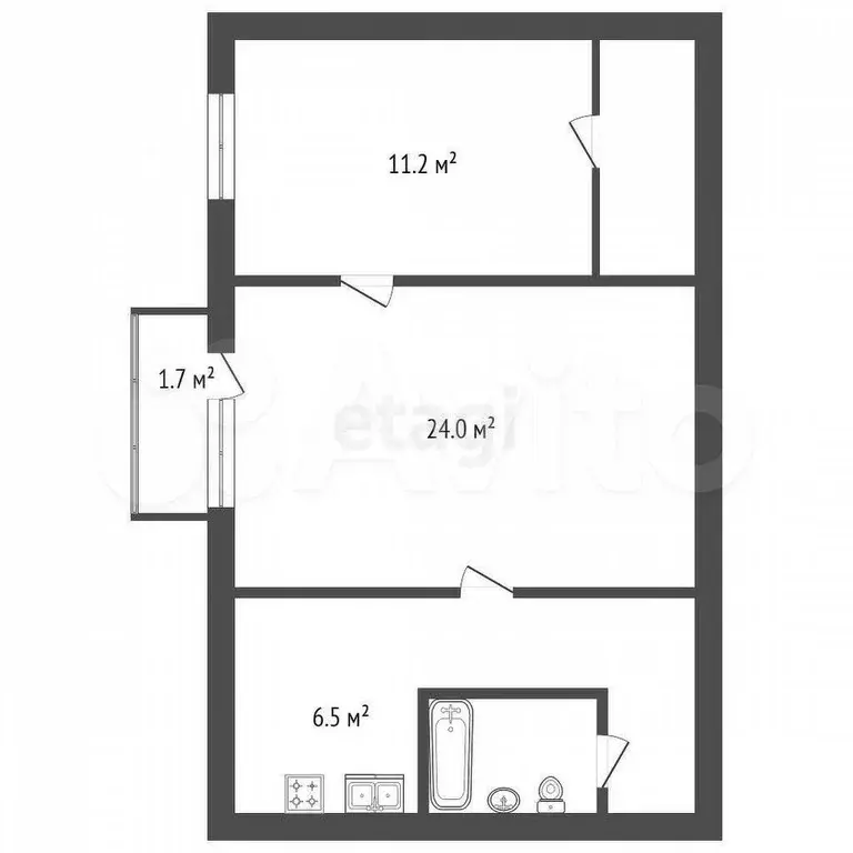 2-к. квартира, 46,6 м, 5/5 эт. - Фото 1