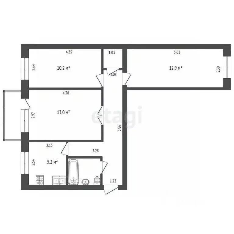 3-к кв. Коми, Ухта ул. Оплеснина, 19 (55.2 м) - Фото 2