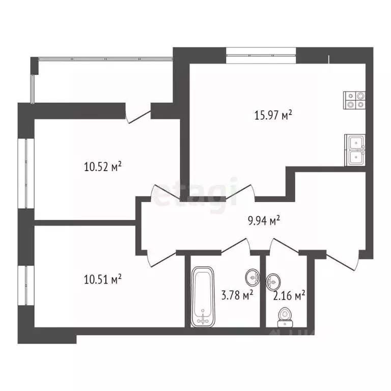 2-к кв. Тюменская область, Тюмень Ямская ул., 159с1/4 (55.31 м) - Фото 1