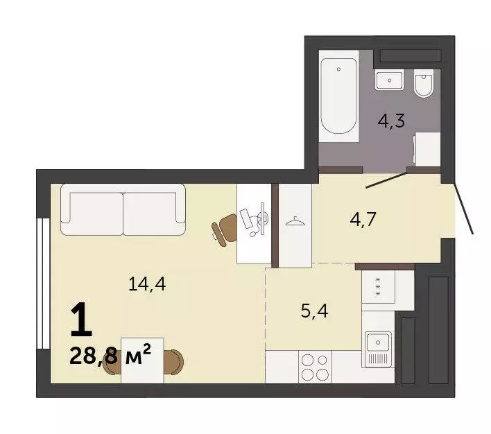 Квартира-студия: Екатеринбург, Базовый переулок, 47П (28.8 м) - Фото 1