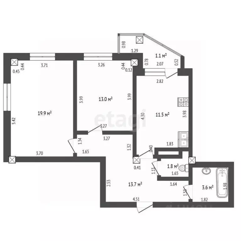 2-к кв. Татарстан, Набережные Челны просп. Фоменко, 68Б (64.0 м) - Фото 1