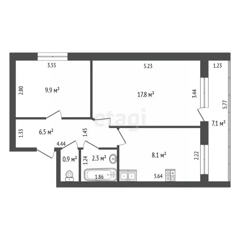 2-к кв. Саха (Якутия), Якутск ул. Кузьмина, 29/1 (45.5 м) - Фото 1