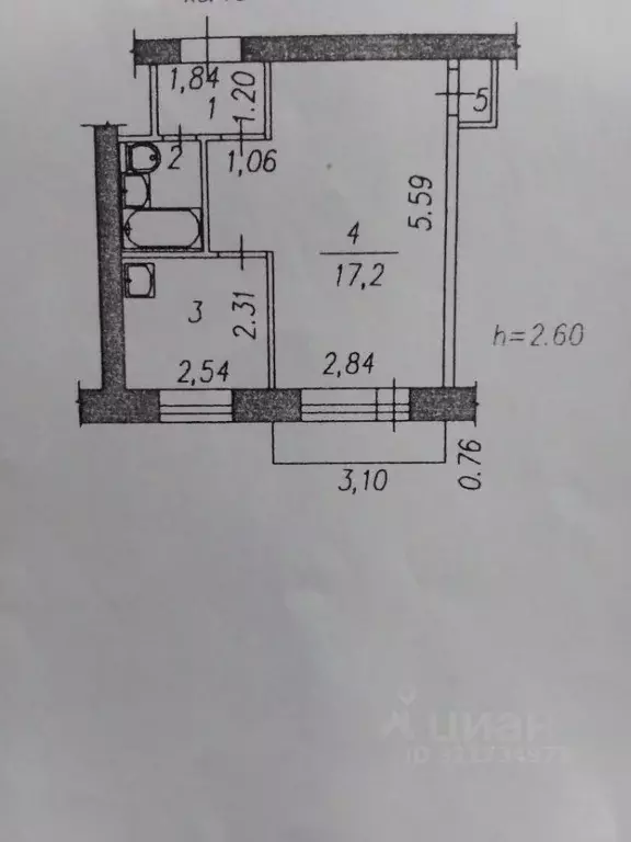 1-к кв. Кемеровская область, Новокузнецк просп. Бардина, 4 (28.8 м) - Фото 2