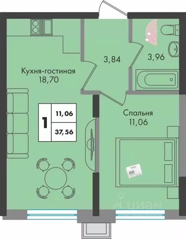 1-к кв. Краснодарский край, Краснодар ул. Имени Генерала Брусилова, ... - Фото 0