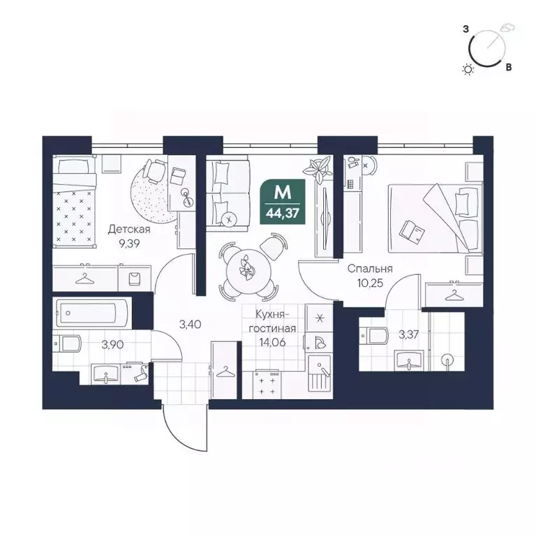 2-к кв. Новгородская область, Великий Новгород Медь кв-л,  (44.37 м) - Фото 1