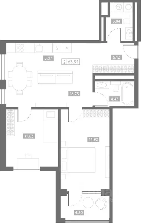 2-к кв. Ростовская область, Ростов-на-Дону Чувашский пер., 13/123 ... - Фото 1