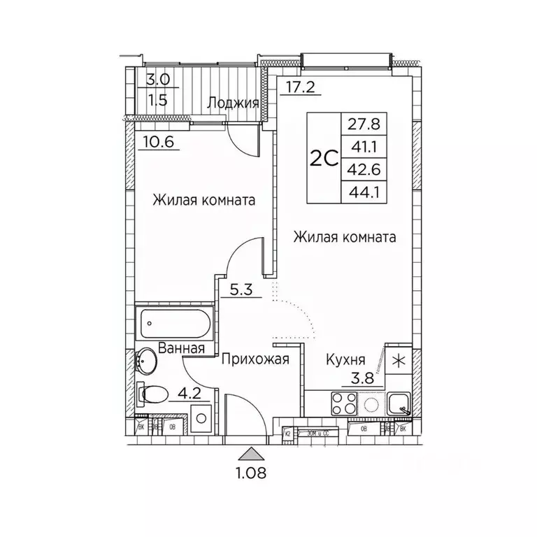 2-к кв. Приморский край, Владивосток ул. Расула Гамзатова, 7к3 (44.1 ... - Фото 1