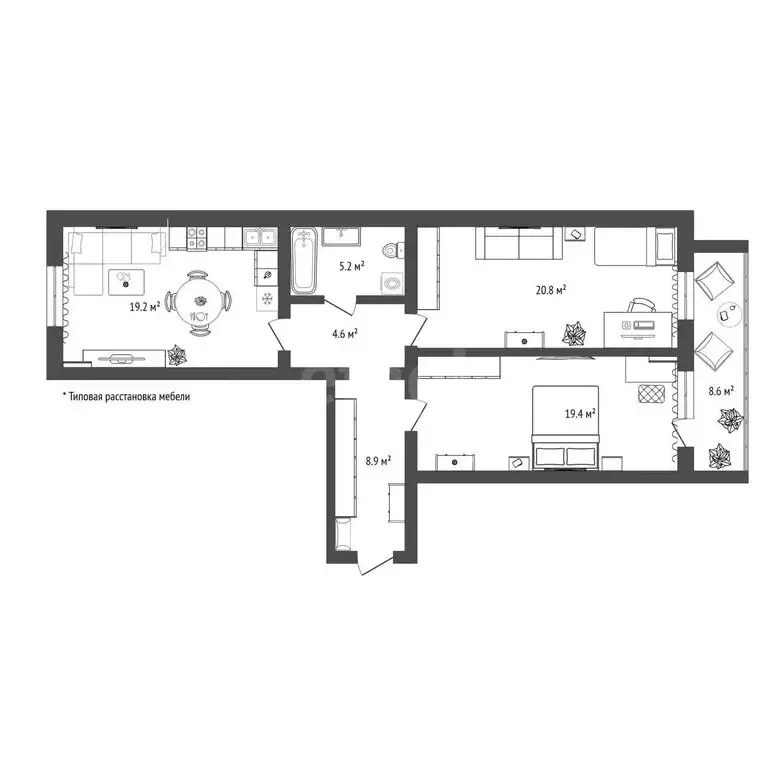 2-комнатная квартира: Тюмень, улица Салтыкова-Щедрина, 58 (78.1 м) - Фото 1