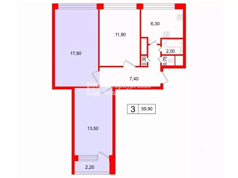 Комната Санкт-Петербург ул. Партизана Германа, 18К1 (31.3 м) - Фото 1