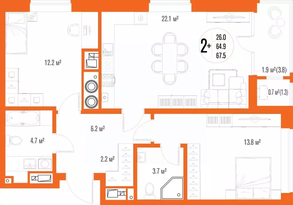 2-к кв. Астраханская область, Астрахань ул. Трофимова (67.5 м) - Фото 2