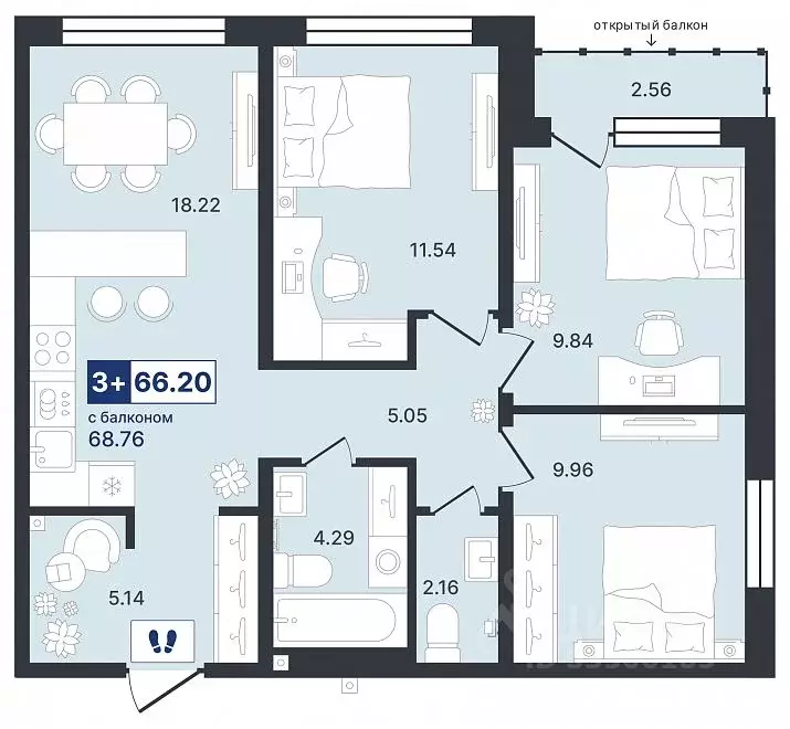 3-к кв. Тюменская область, Тюмень Ставропольская ул., 1к4 (66.2 м) - Фото 1