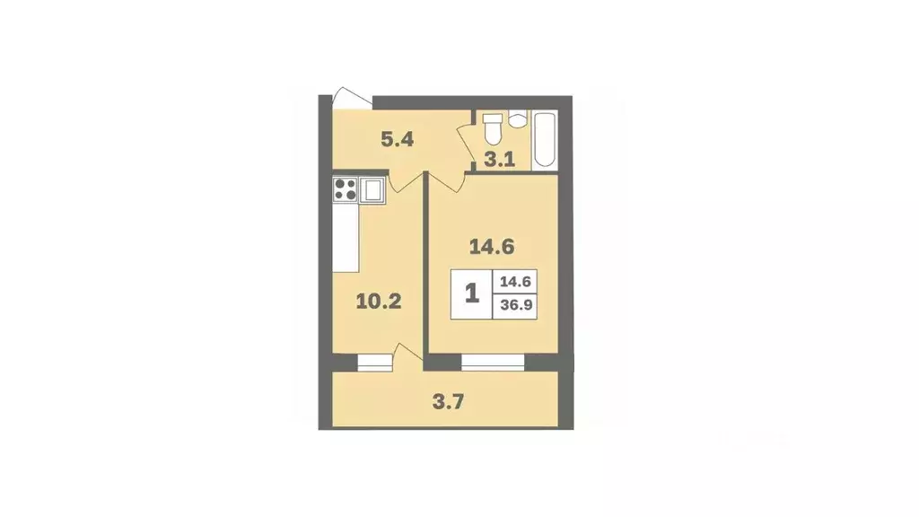 1-к кв. Башкортостан, Уфа Дагестанская ул., лит12 (36.9 м) - Фото 1