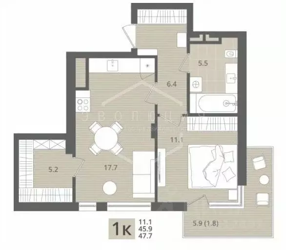 1-к кв. Калининградская область, Пионерский пос. Рыбное,  (47.7 м) - Фото 1