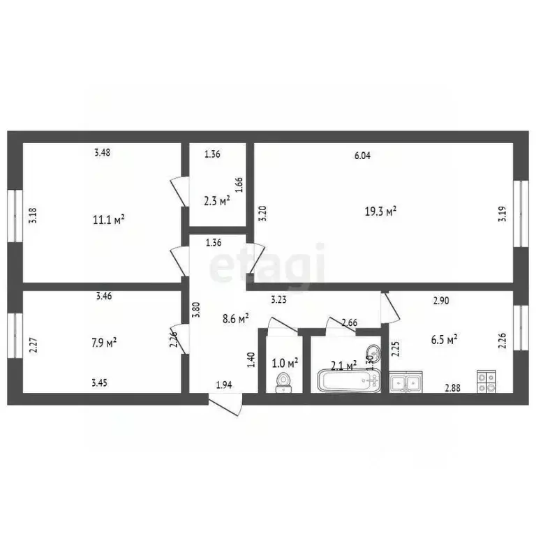 3-к кв. Башкортостан, Стерлитамак просп. Октября, 20 (58.8 м) - Фото 1