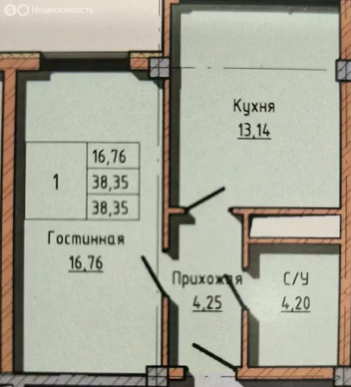 1-комнатная квартира: Нальчик, улица Атажукина, 1 (38.25 м) - Фото 0