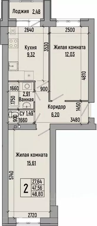 2-к кв. Волгоградская область, Волгоград Долина-2 жилрайон,  (48.8 м) - Фото 0