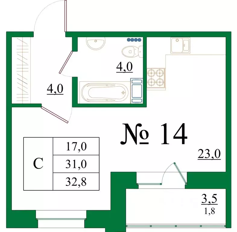 Студия Ленинградская область, Гатчина Красносельское ш., 4А (32.8 м) - Фото 1
