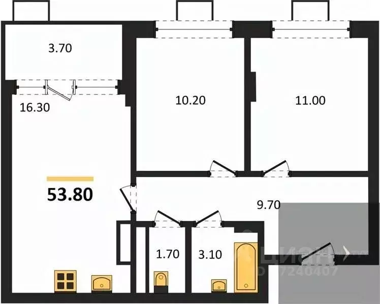 2-к кв. Воронежская область, Воронеж бул. Содружества, 5 (53.8 м) - Фото 1