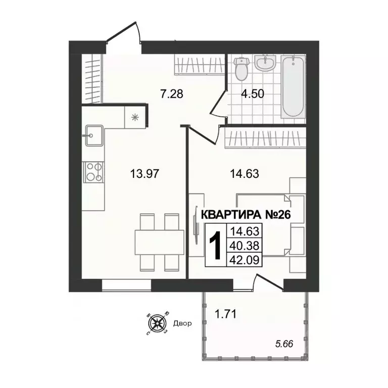 1-к кв. Владимирская область, Муром ул. 1-я Новослободская (42.09 м) - Фото 0