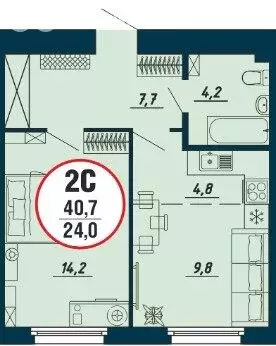 2-комнатная квартира: Новосибирск, улица Есенина, 12Б (41 м) - Фото 0