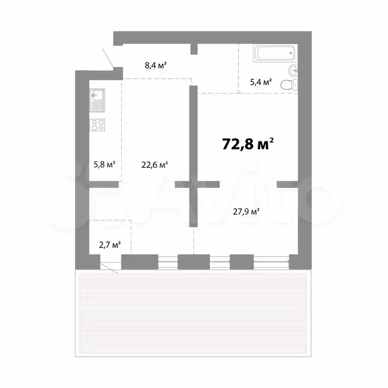 2-к. квартира, 72,8 м, 1/18 эт. - Фото 0