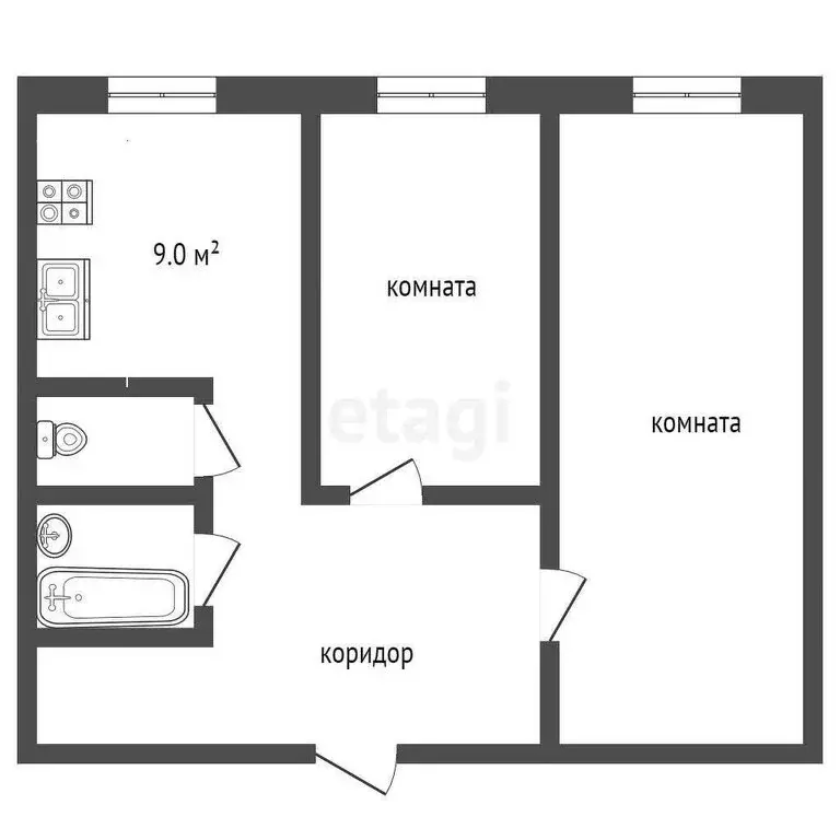 2-комнатная квартира: Прокопьевск, улица Гайдара, 38 (51.9 м) - Фото 1