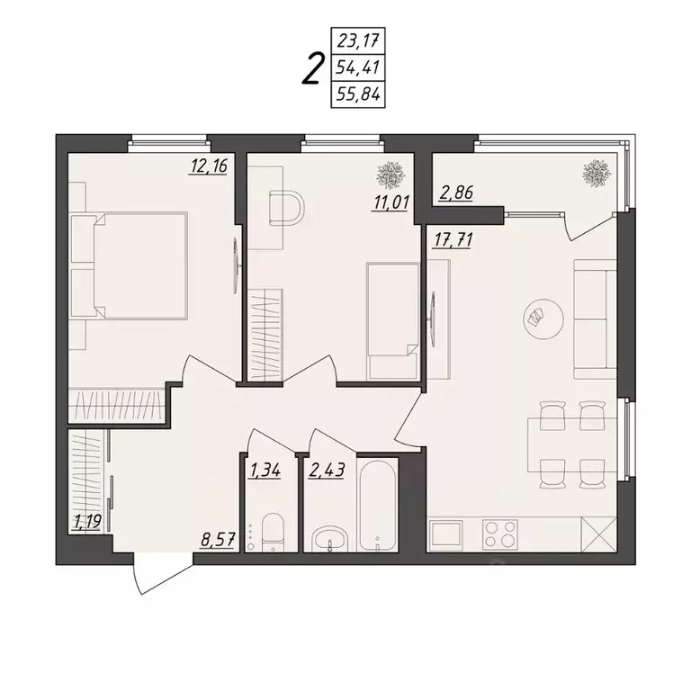 2-к кв. Волгоградская область, Волгоград ул. Алехина, 7к7 (55.84 м) - Фото 0