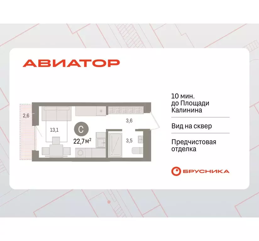 Квартира-студия: Новосибирск, улица Аэропорт (22.68 м) - Фото 0