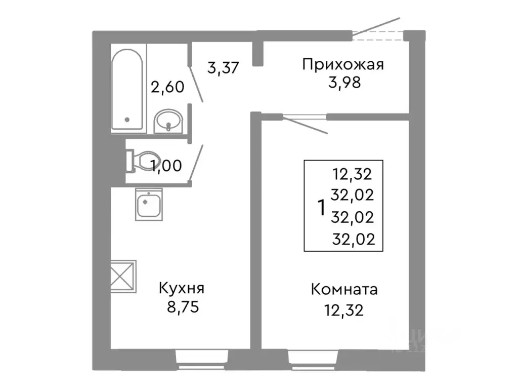 1-к кв. Челябинская область, Челябинск Ярославская ул. (32.02 м) - Фото 0