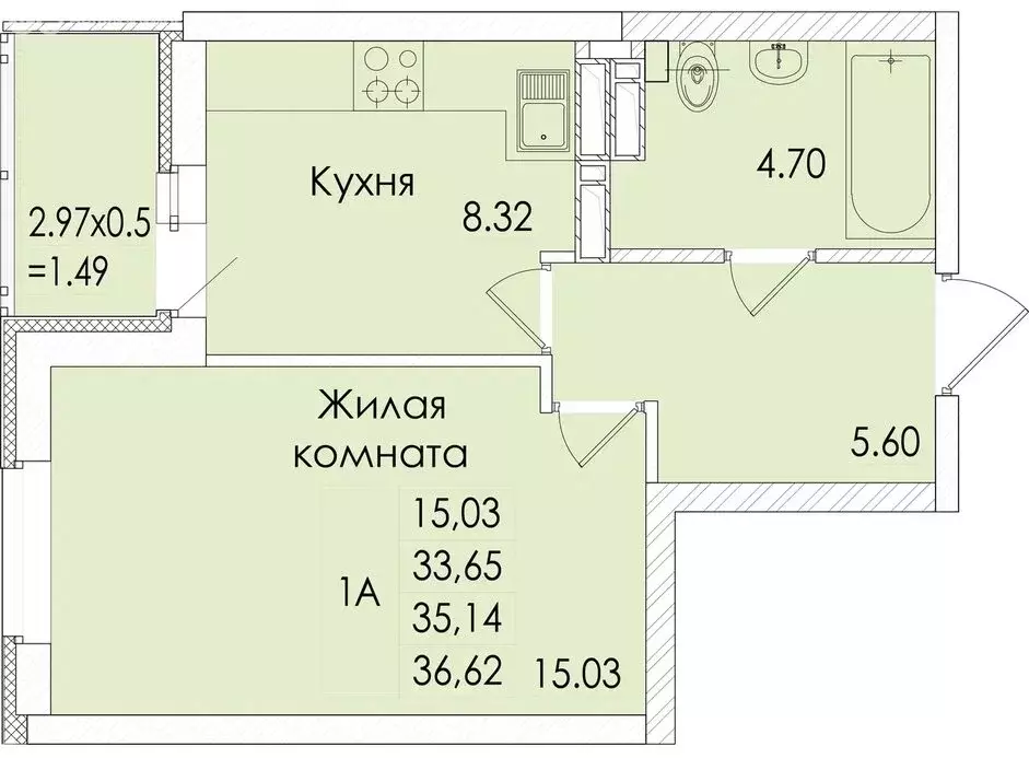 1-комнатная квартира: Ростов-на-Дону, проспект Сиверса, 12Д (35.14 м) - Фото 0